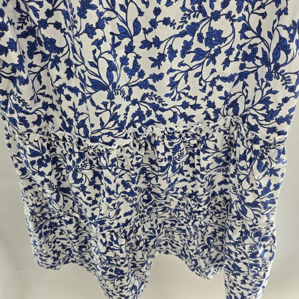 Sugarlips White Blue Floral Ruffle Sleeve Lined Cotton Mini Dress Size Small - Picture 8 of 12
